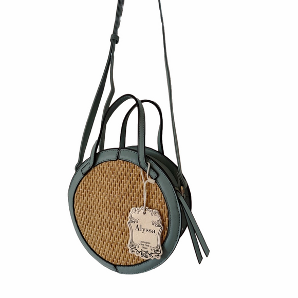 Alyssa Handbags - Alyssa Round Woven Crossbody Bag Green Tan NWT